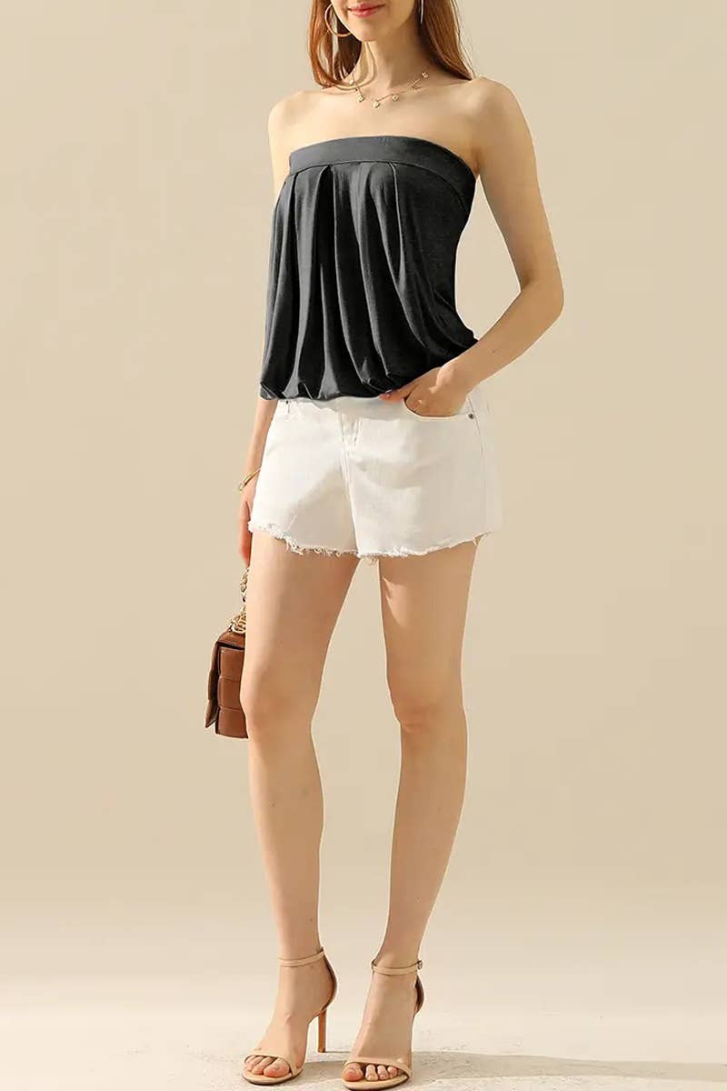 Seamless Ribbed Bandeau Top for Layering: MUSTARD / (L) 1