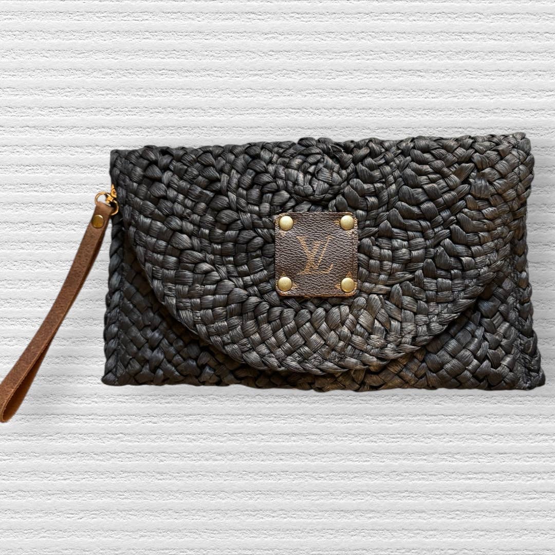 Black Woven Straw Crossbody