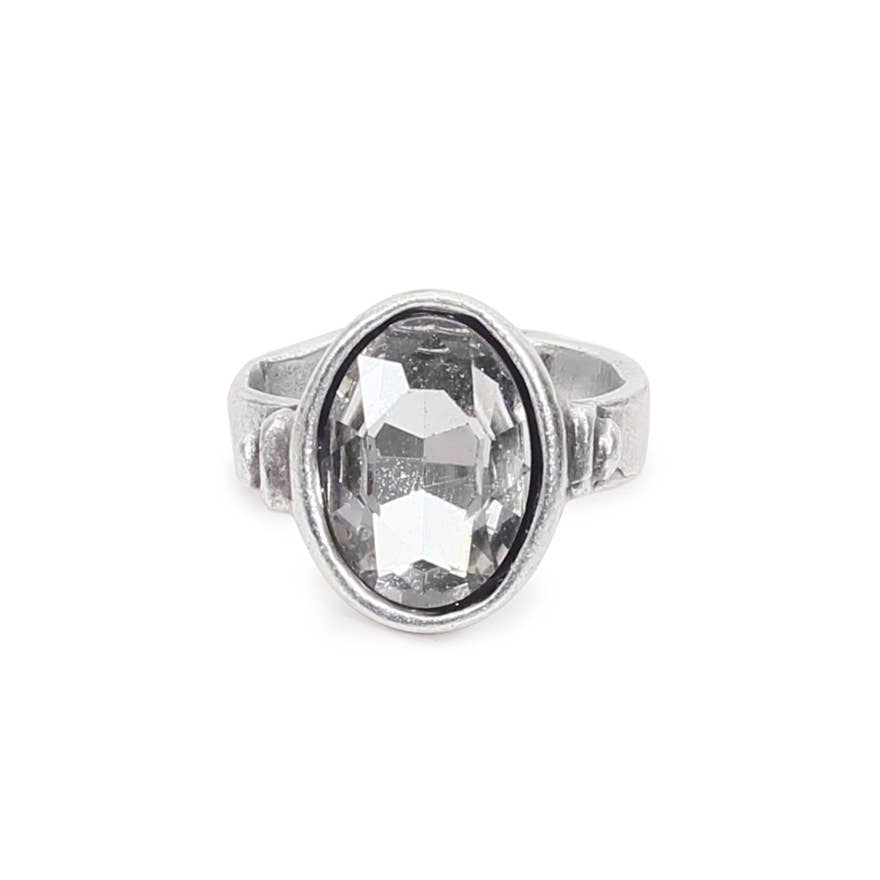 Handmade Clear Crystal Brass Ring - 6936