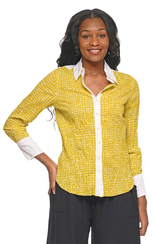 CV1087 Gretchen Button Down in Goldfish Dot*: XL
