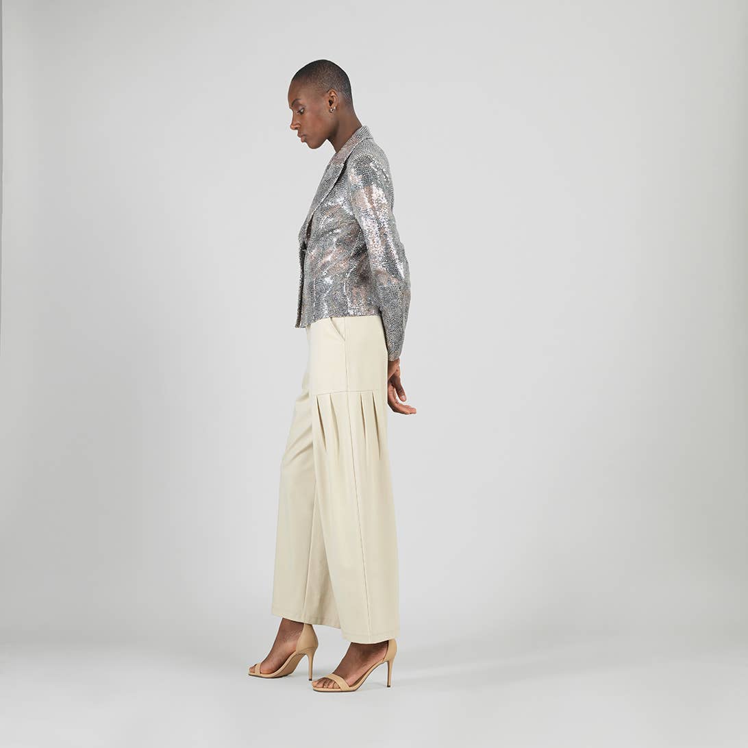 JK525PS - Sequin Knit - Modern Button Blazer - Champagne: Champagne / S