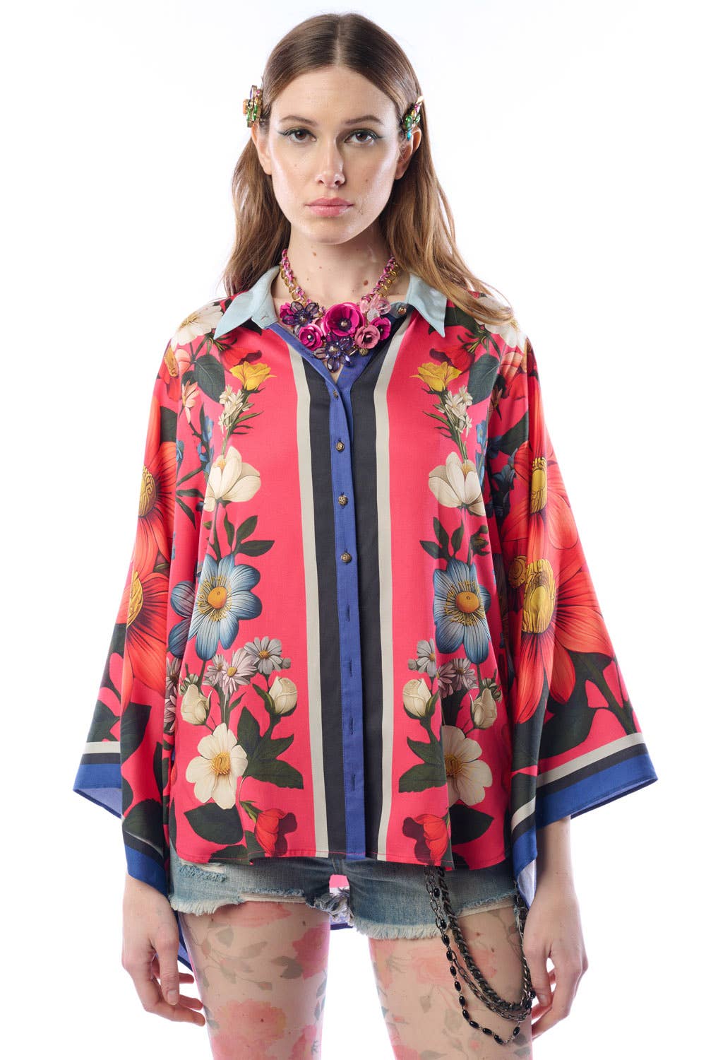 Floral Garden Shirt | Button-Down Blouse | Long Sleeves Top: Rose Floral / S