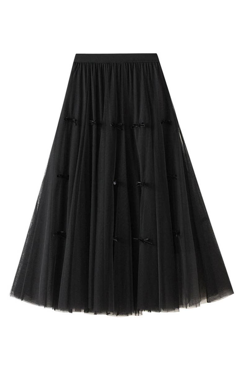 Elegant Pleated Tulle Skirt: KHAKI / One Size