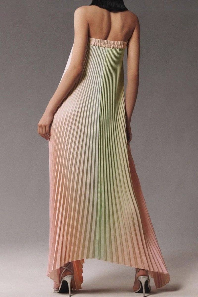 Strapless Pleated Evening Gown: PURPLE / L