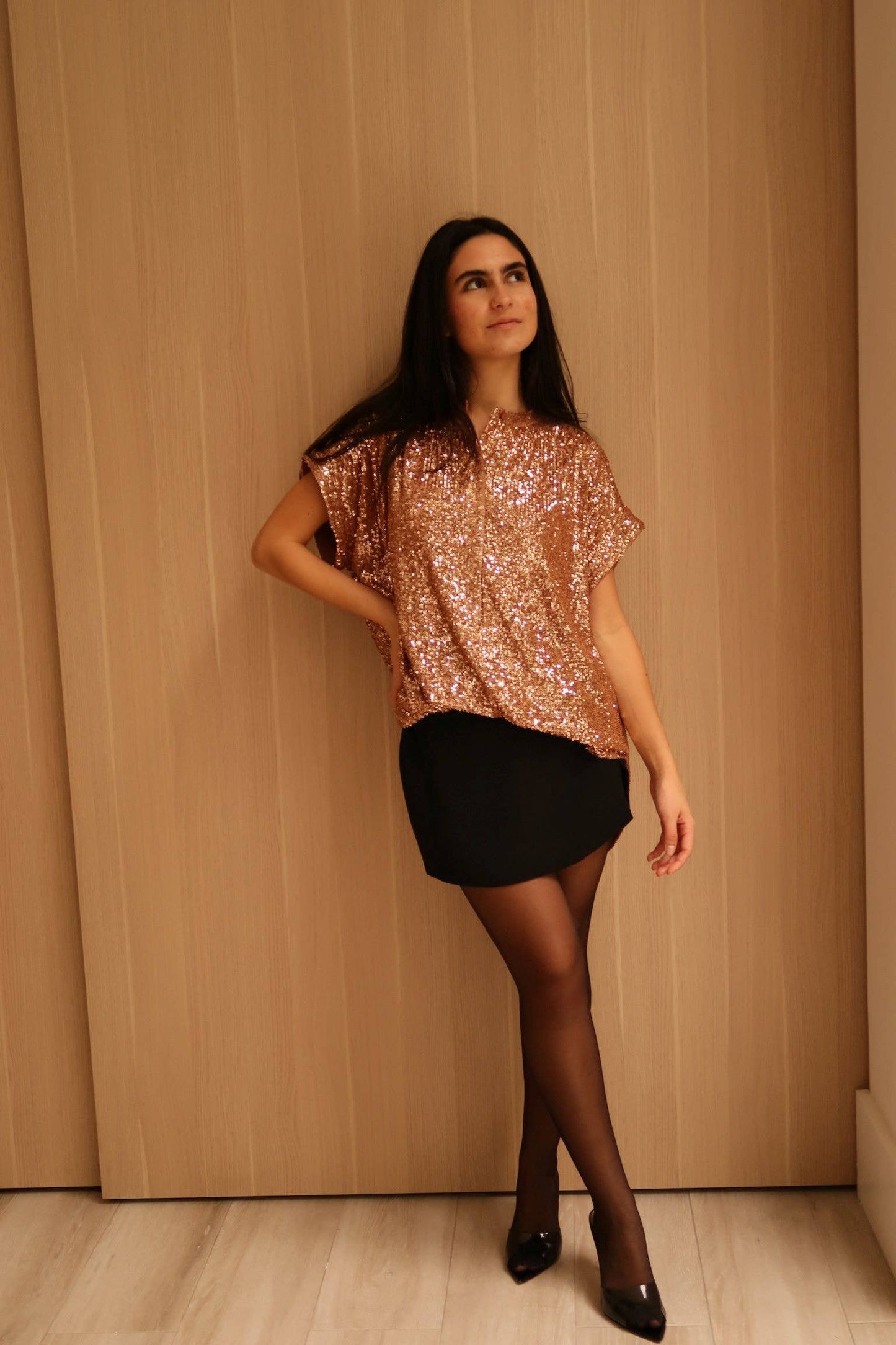 Viky Sequin Blouse: Navy