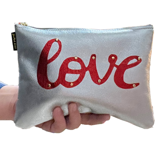 The Metallic LOVE Carter: Script: Silver with Ruby Love