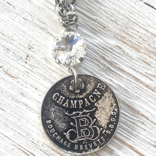 Champagne French coin necklace boutique salon jewelry: Burnished silver