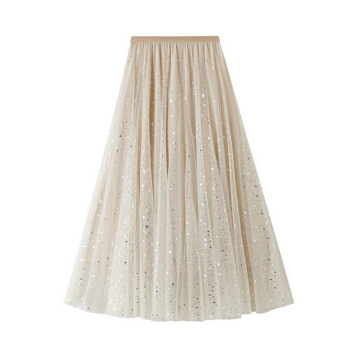 Starry Sequin Tulle A-Line Fairy Midi Skirt_CWBMS0389: Pink / (OS) 1