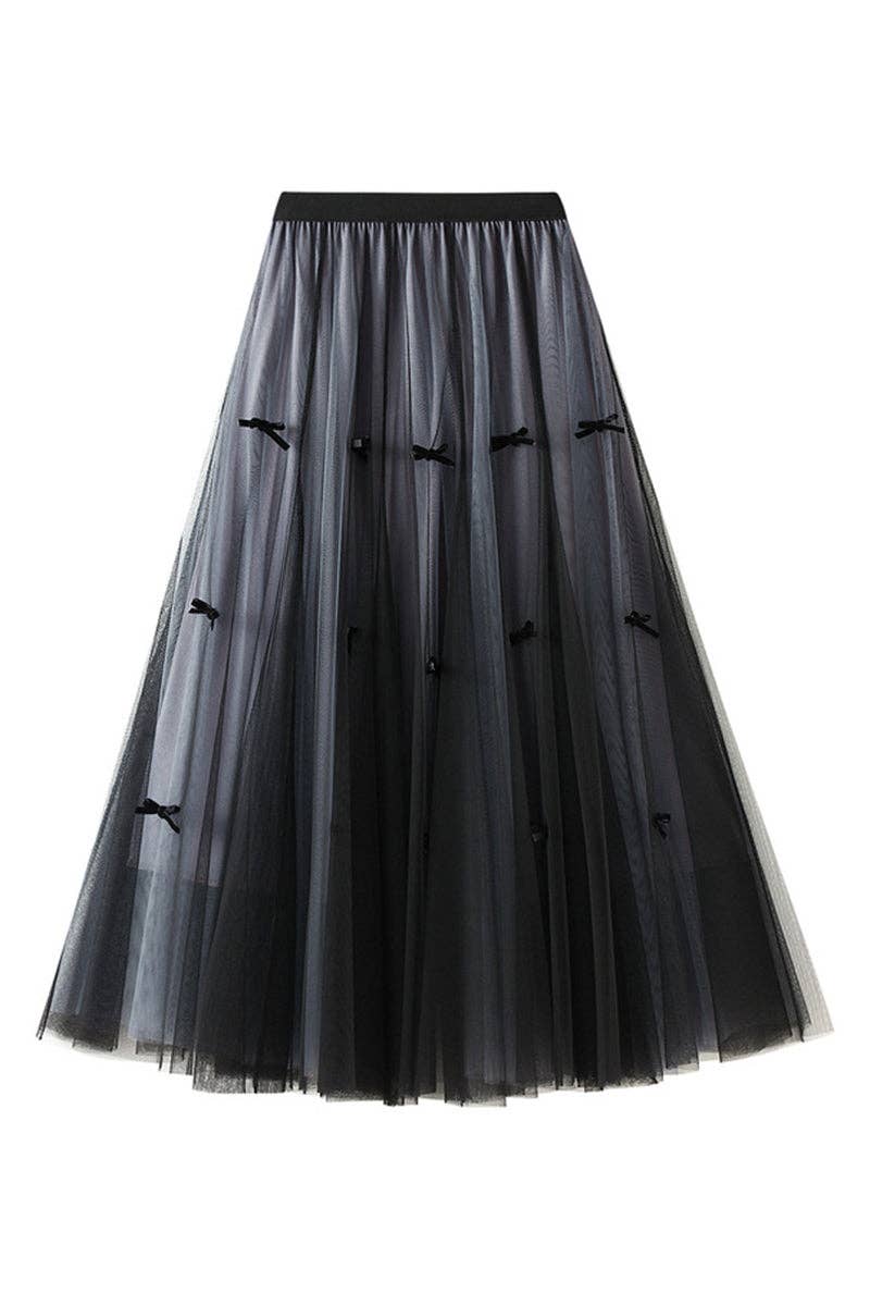 Elegant Pleated Tulle Skirt: KHAKI / One Size