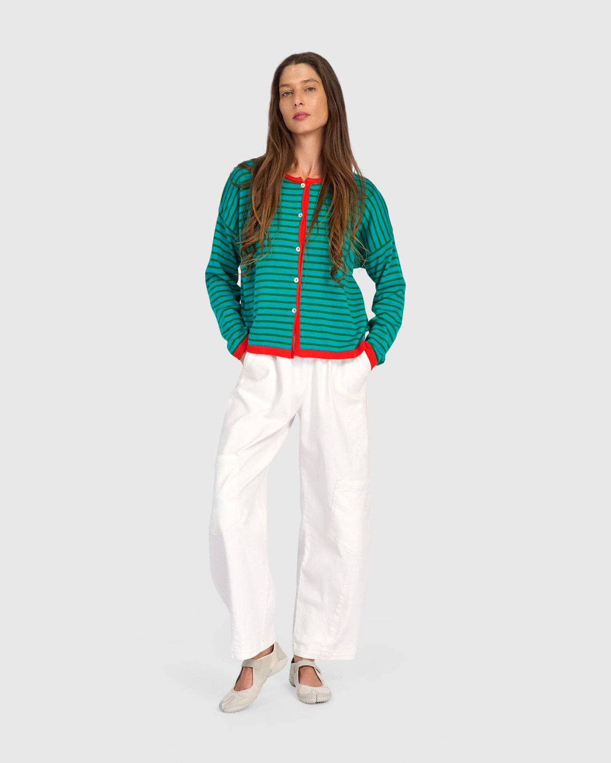 Thimble Trimmed Cardigan, Teal: Green / ONE SIZE