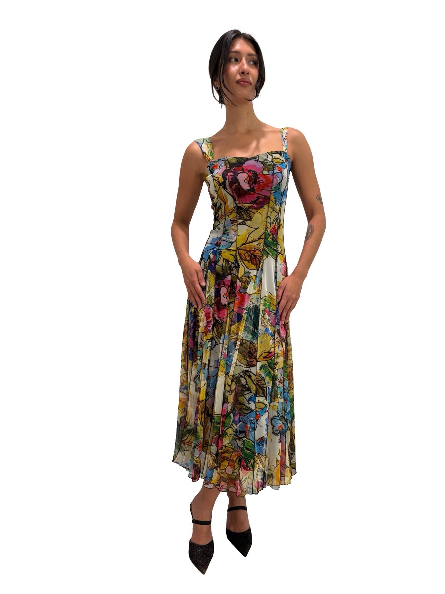 JADE Sleeveless Tea Length Fit N Flare Paneled Dress  : L
