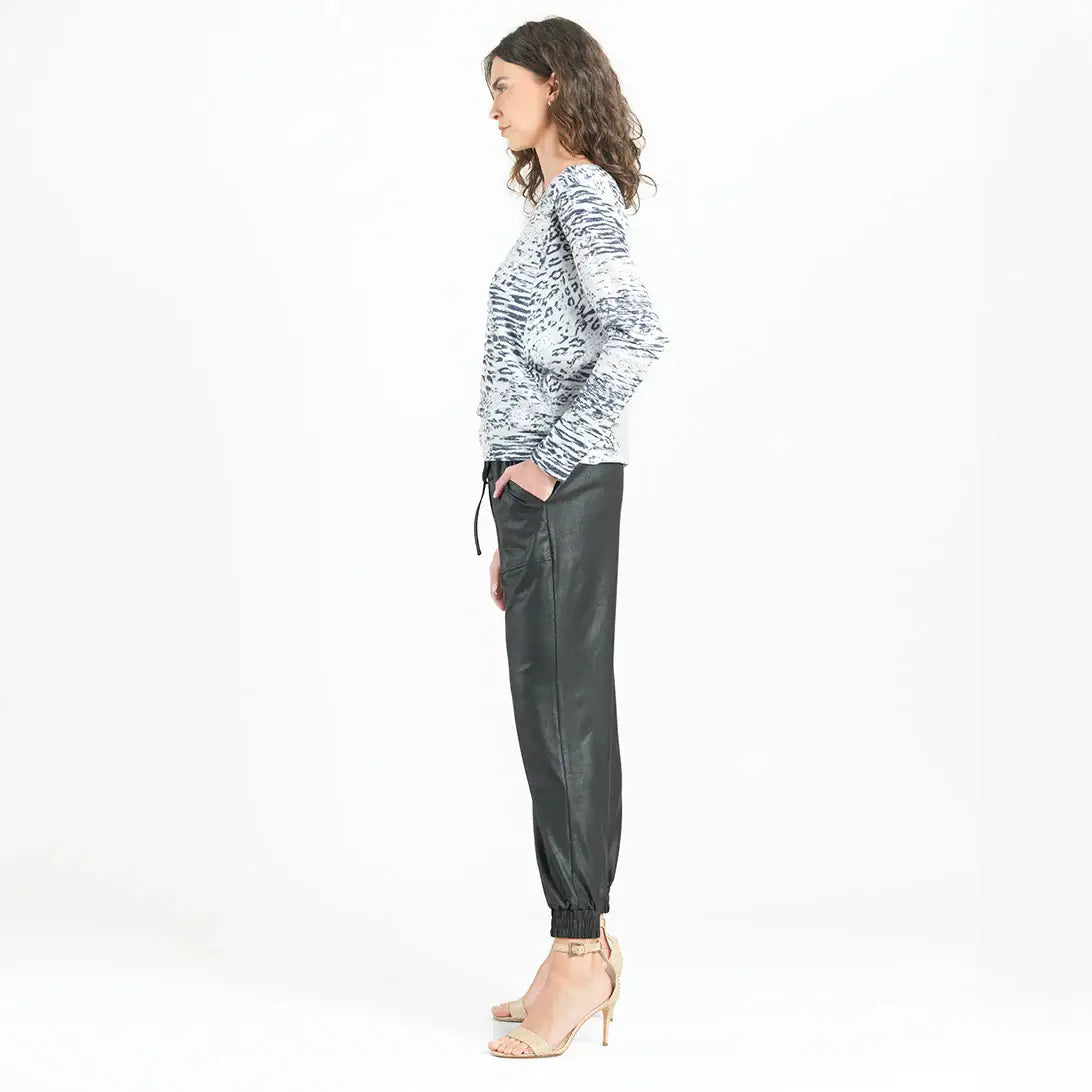 T58WP - Cozy Shimmer Texture - Dolman Sleeve Sweater Top: Black/White / L