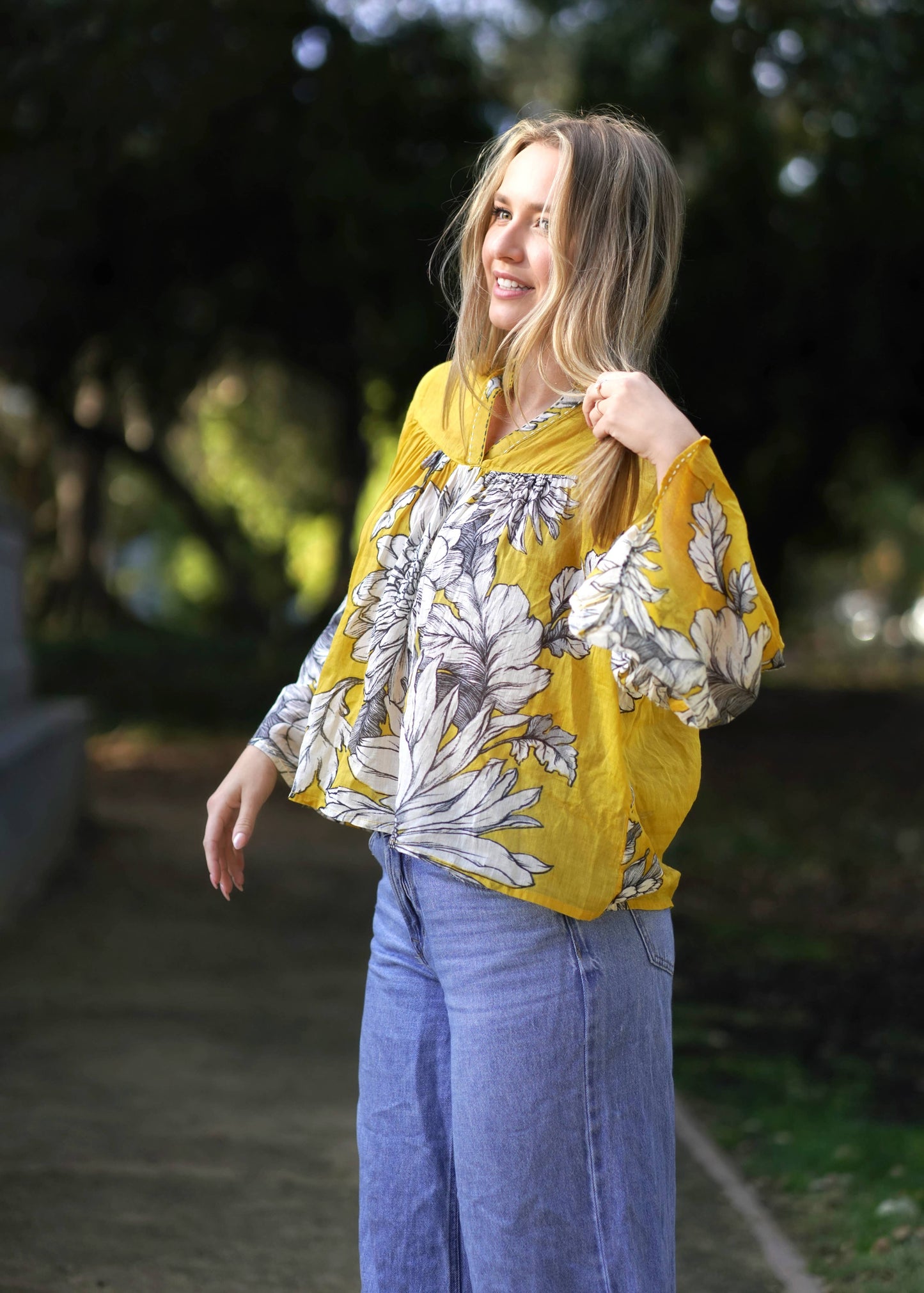 Sana Floral Top Mustard: Mustard / XL
