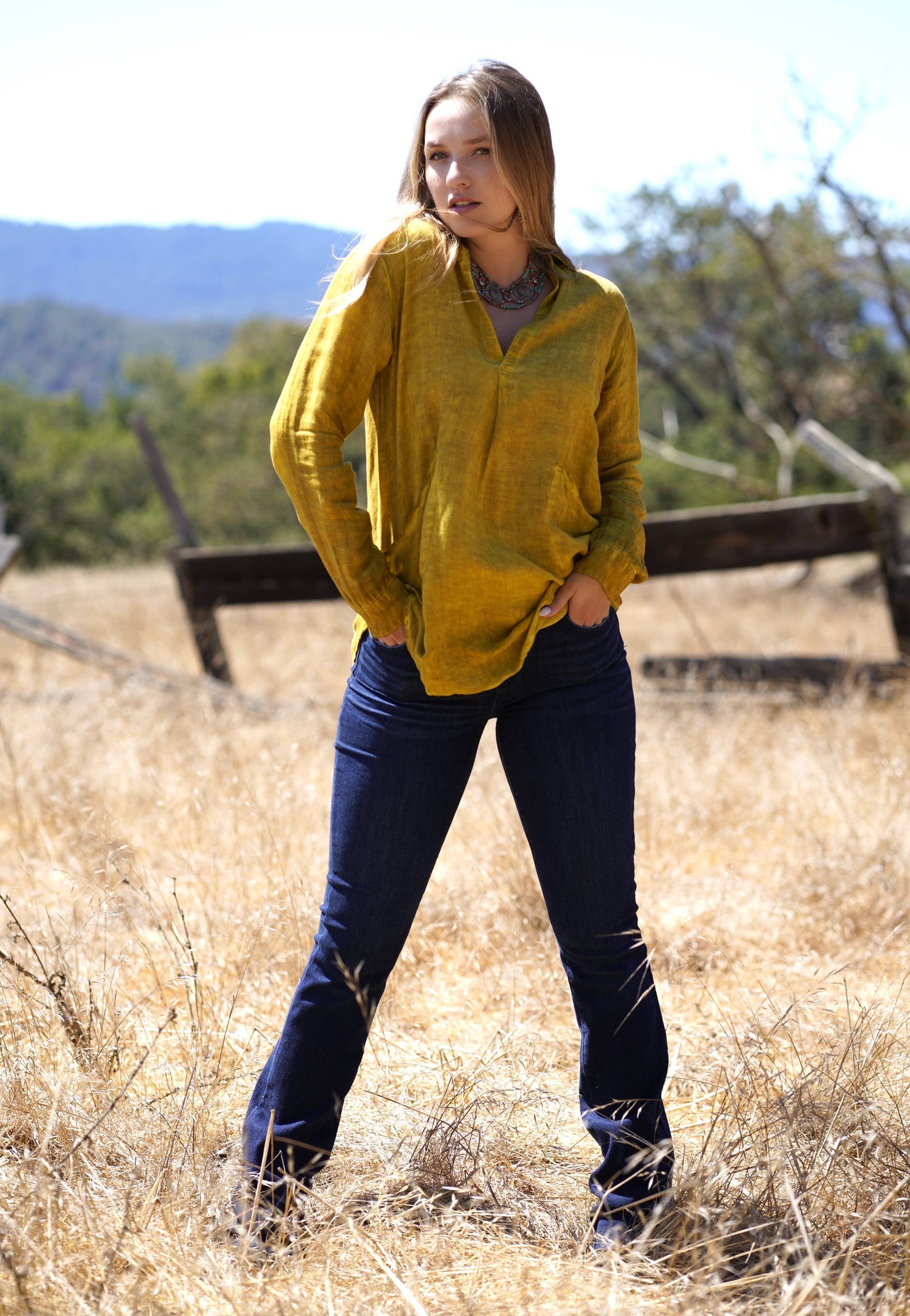 Anoushka Linen Top Mustard