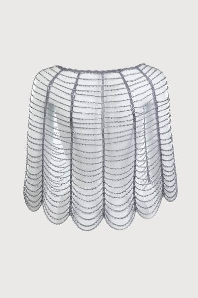 Festive Scallop Beaded Capelet: Silver