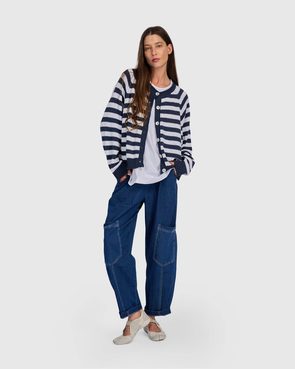 Sunny Stripe Cardigan, Navy/White: NAVY / ONE SIZE