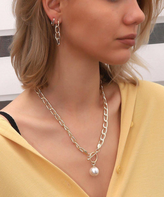 18k Gold Plated Chain Necklace & Earrings Set