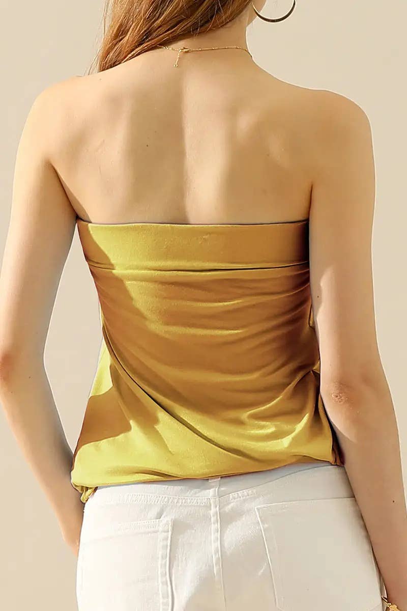 Seamless Ribbed Bandeau Top for Layering: MUSTARD / (L) 1
