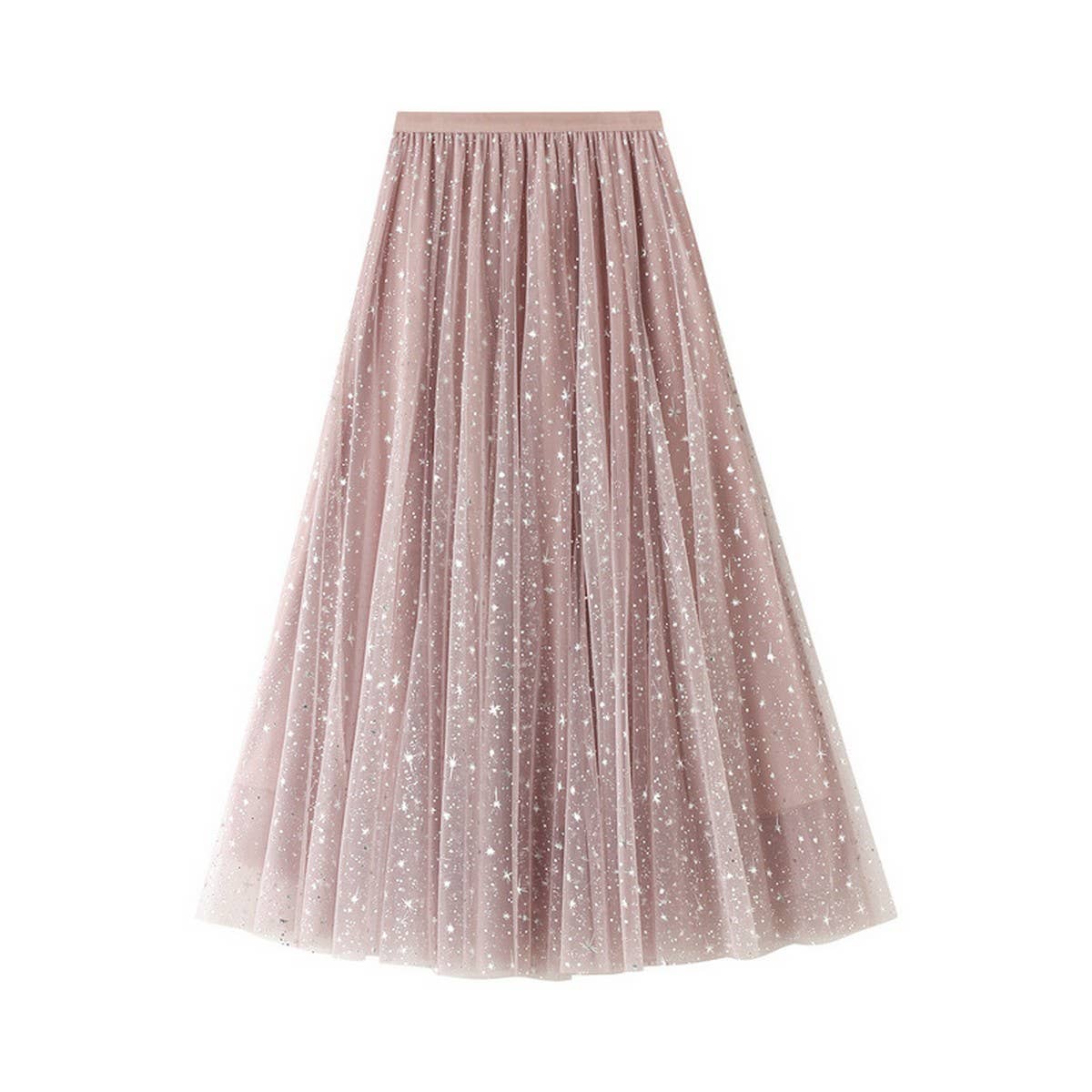 Starry Sequin Tulle A-Line Fairy Midi Skirt_CWBMS0389: Pink / (OS) 1
