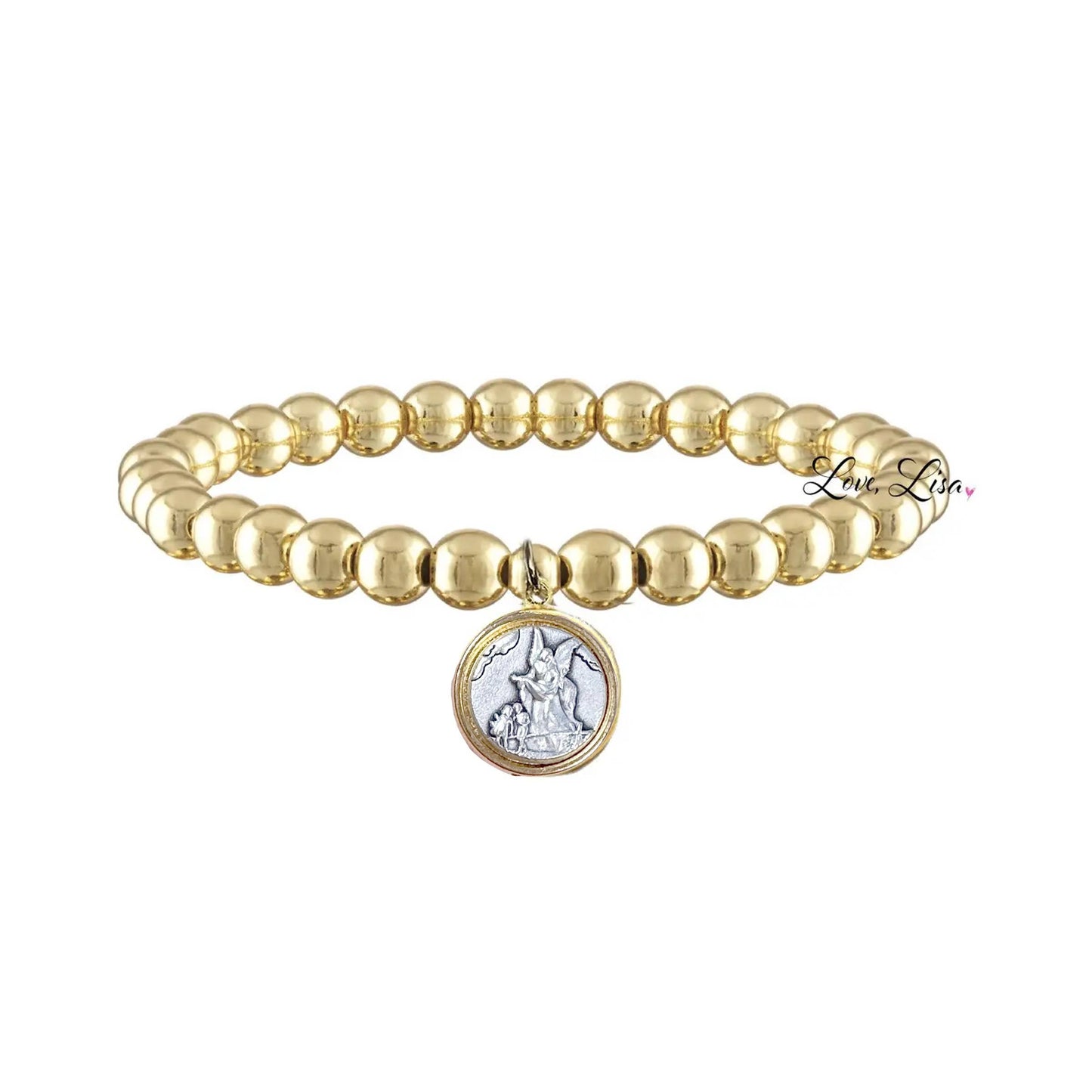 Catholic Medal Saint Stretch Bracelets  & Prayer Cards: Yellow Gold / St. Michael