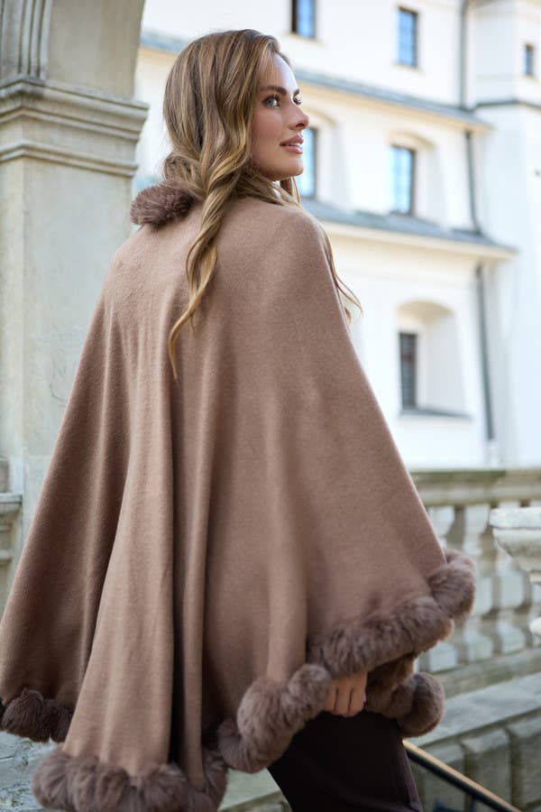 Faux Fur Cape Kimono: Red