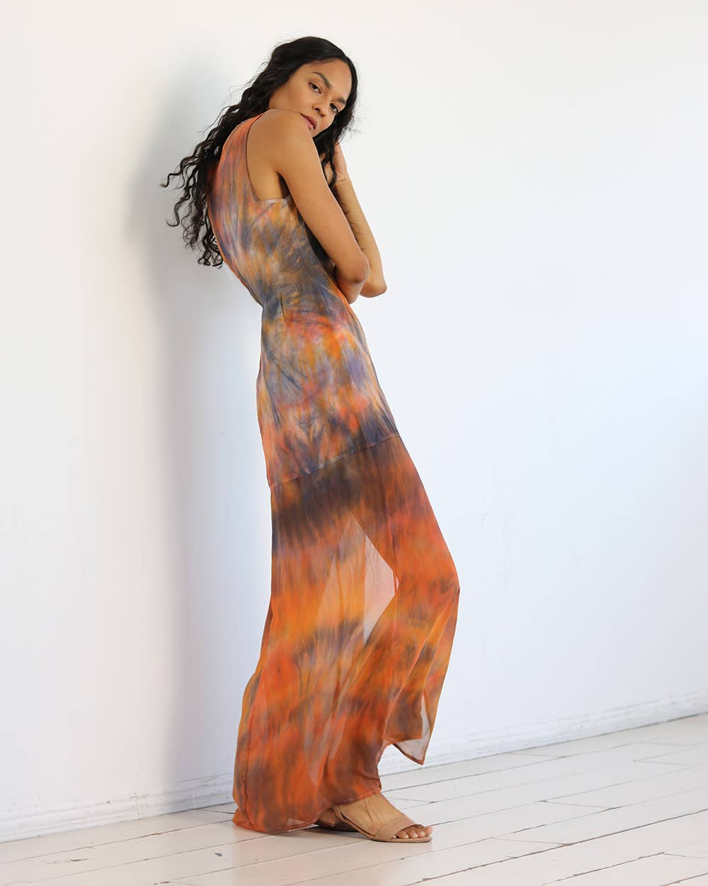 Hand Dyed Silk & Chiffon Maxi Dress - Haley Solar