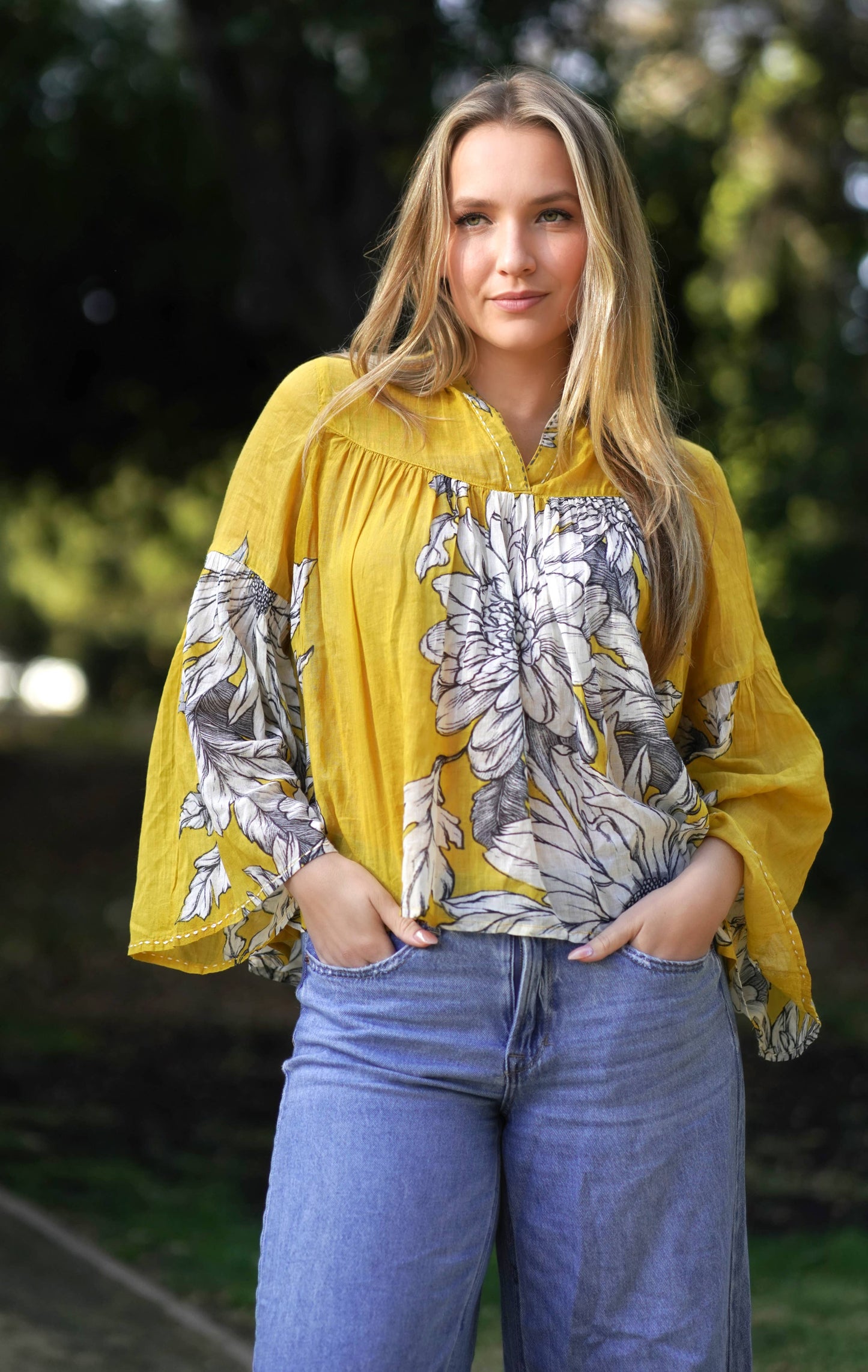 Sana Floral Top Mustard: Mustard / XL