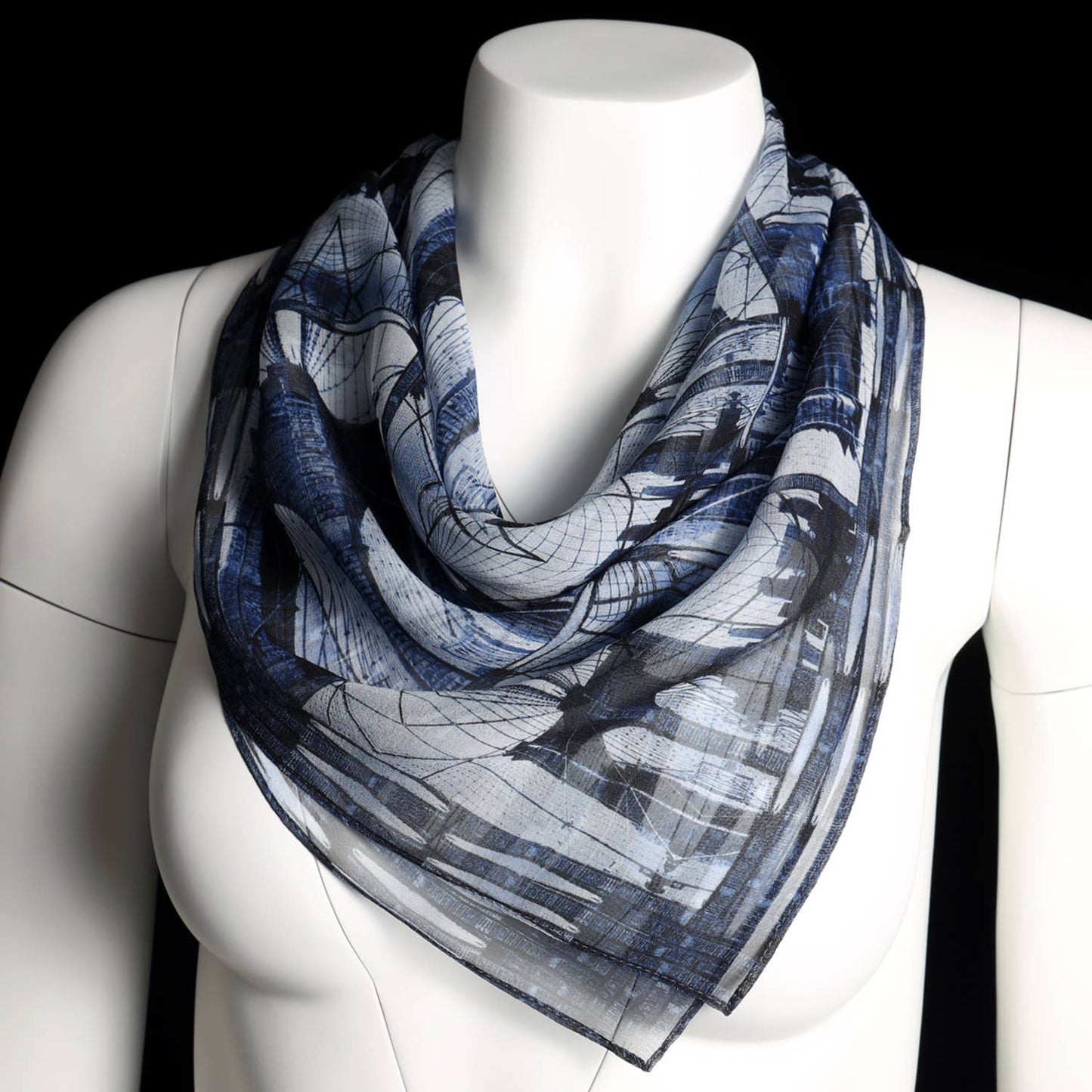 Silk 26 Inch Square Scarf - Brooklyn Bridge - Blue