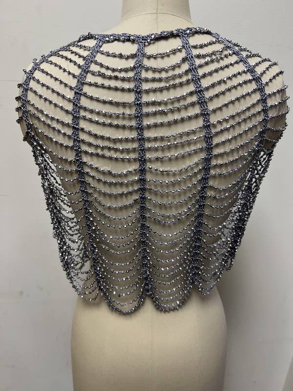 Festive Scallop Beaded Capelet: Black