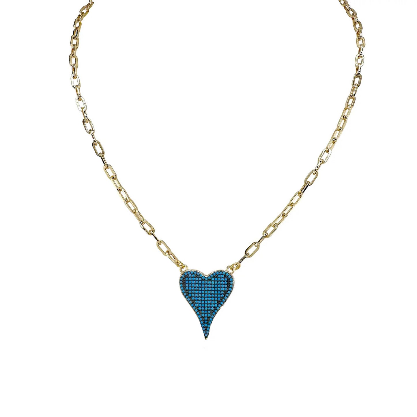 Aimee Paperclip Cubic Zirconia Heart Necklace : Gold/Silver / 16"