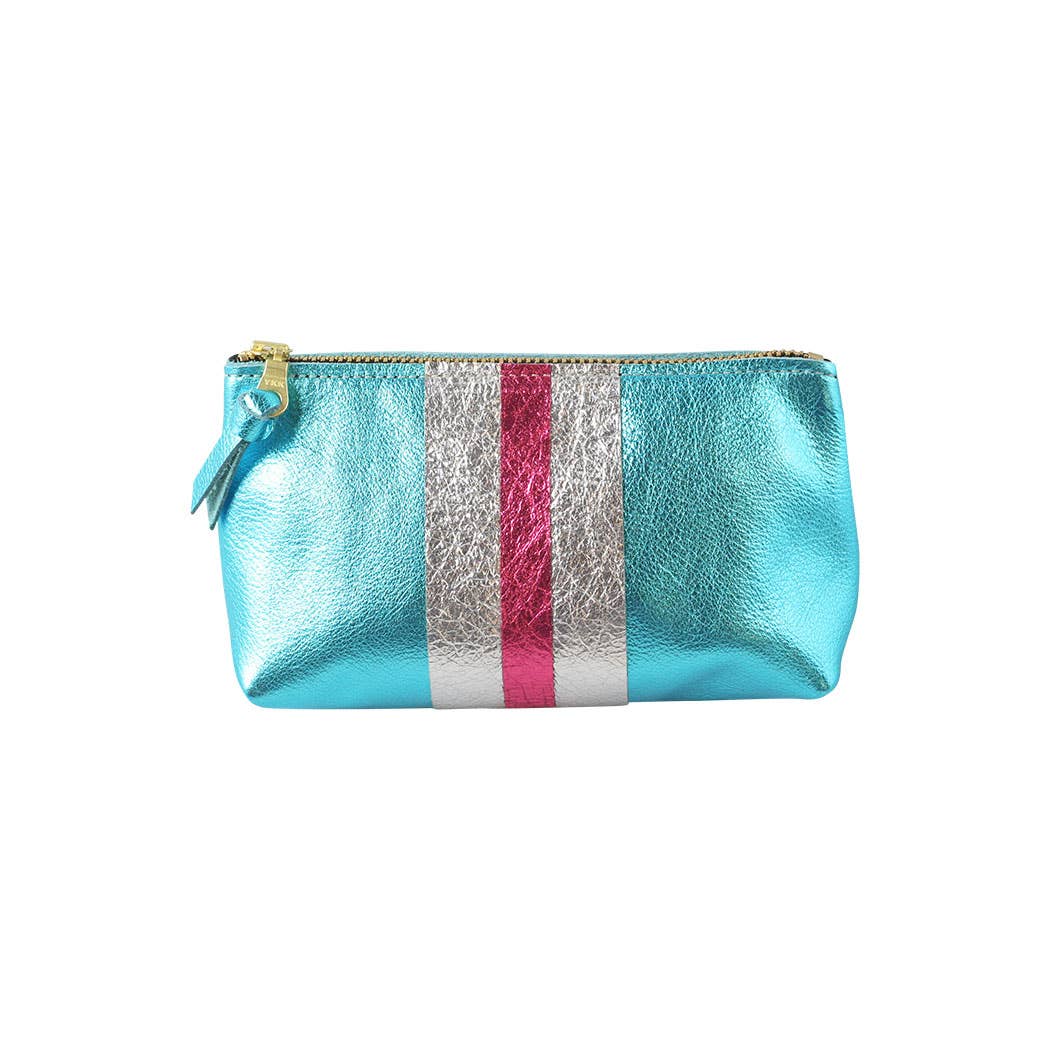 The Metallic Stripe Smaller Makeup Clutch: Bardot: Fuschia with 1stripe: Platinum