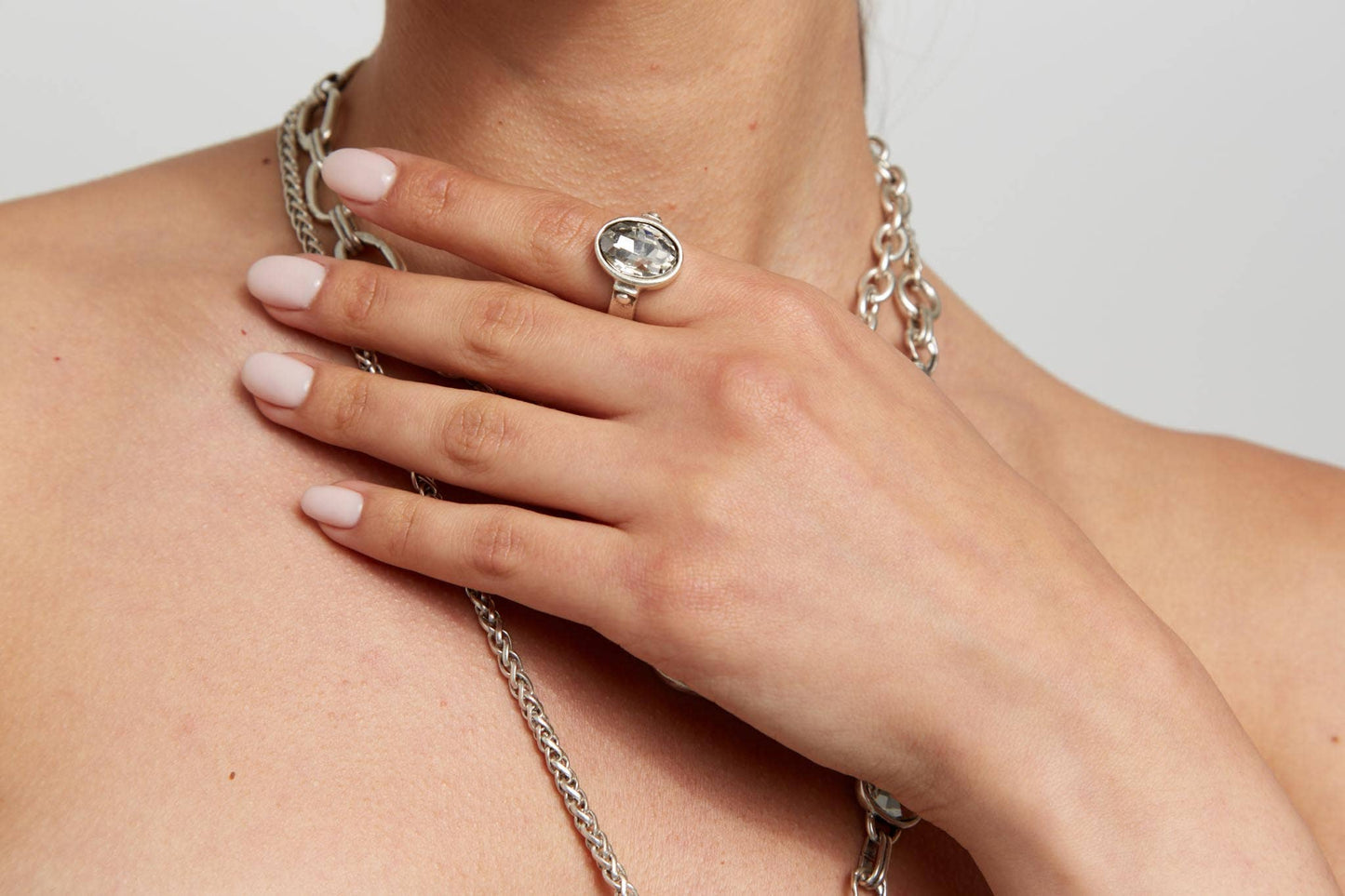 Handmade Clear Crystal Brass Ring - 6936