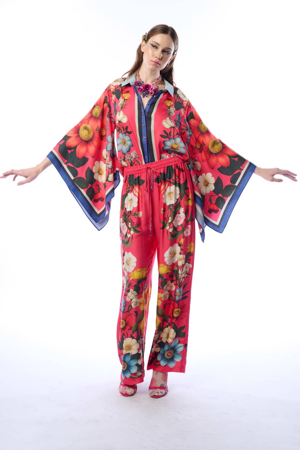 Floral Garden Shirt | Button-Down Blouse | Long Sleeves Top: Rose Floral / M