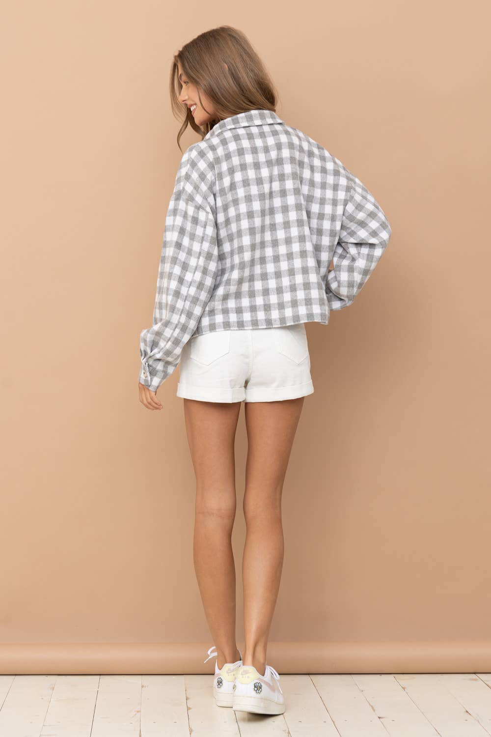 31857J - Yarn Dyed Brushed Crop Pocket Front Shirt Jacket: ROSE / L