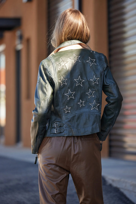 Christy RF Star Detail Leather Jacket - Mauritius  Leather