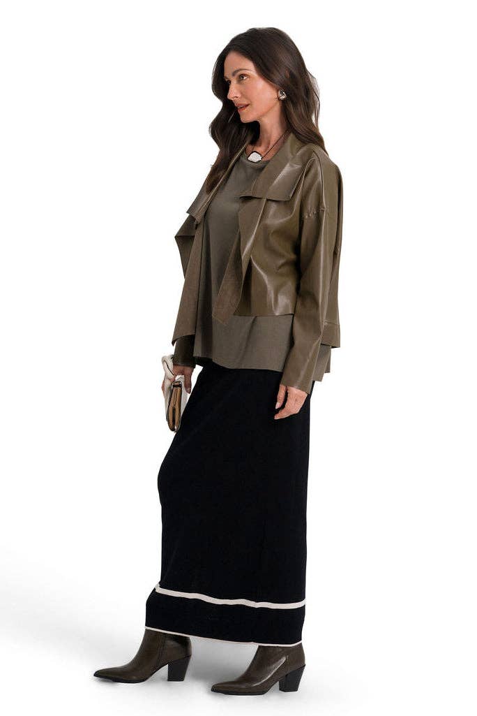 Vegan Leather Cropped Asymmetrical Jacket - Turtle