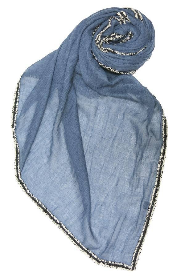 Denim Darling Fringe Edge Wrap Scarf: Denim / Denim Darling Fringe Edge Wrap Scarf