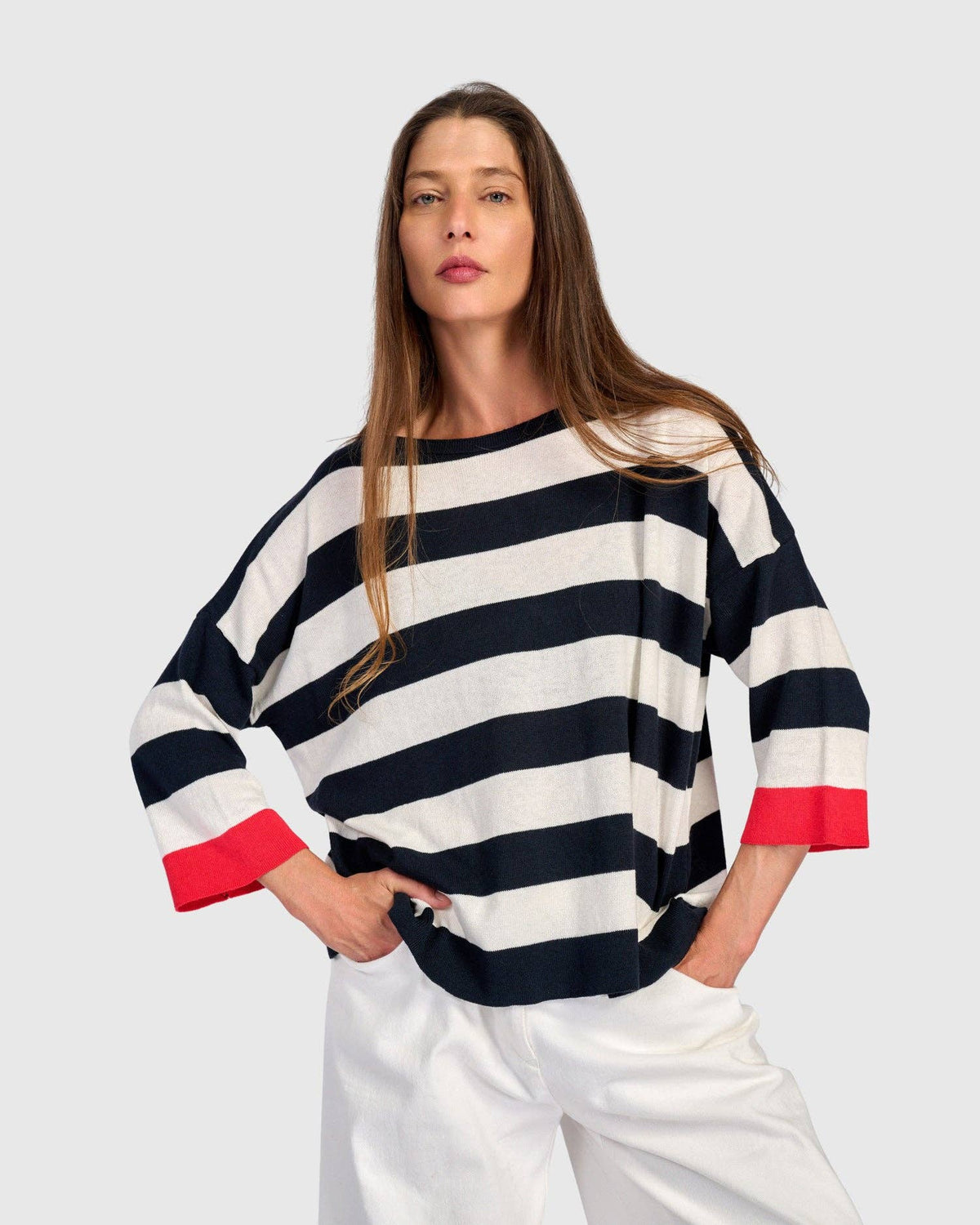 Jetty Striped Sweater, Red Trim: Red / ONE SIZE