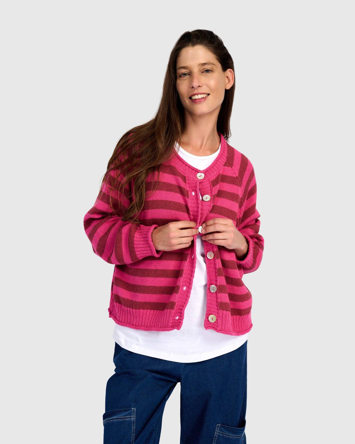 Sunny Stripe Cardigan, Fuchsia: Fuchsia / ONE SIZE