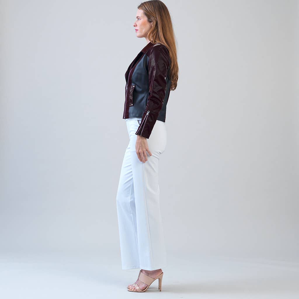 JK225H -Vinyl, Liquid Leather ™ Panel Zip Cuff Pocket Jacket: Black / 1X