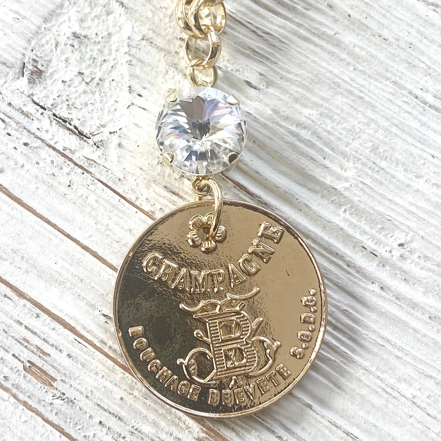 Champagne French coin necklace boutique salon jewelry: Burnished silver