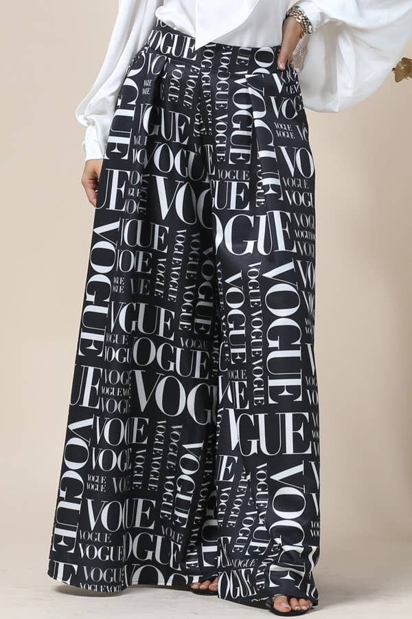 P919-2467-Vogue Bk print palazzo pants: Black / M