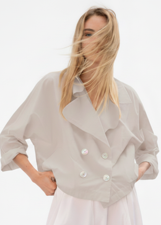Nylon Cropped Sailor Jacket - Putty