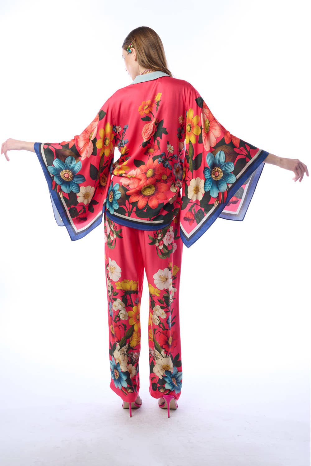 Floral Garden Shirt | Button-Down Blouse | Long Sleeves Top: Rose Floral / M