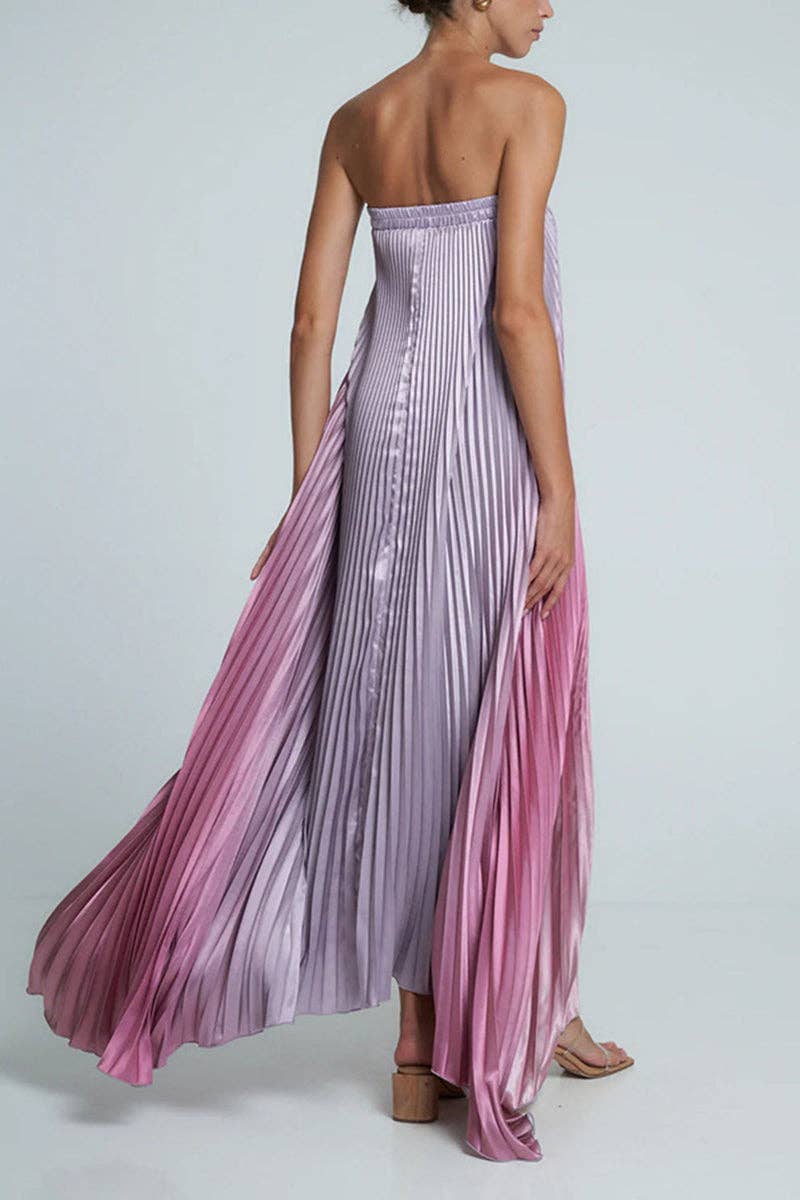 Strapless Pleated Evening Gown: PURPLE / L