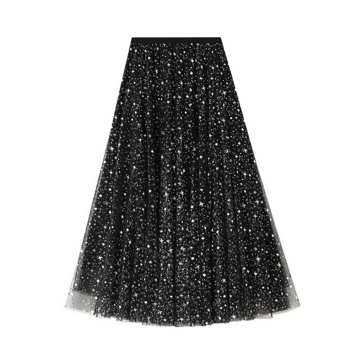 Starry Sequin Tulle A-Line Fairy Midi Skirt_CWBMS0389: Pink / (OS) 1