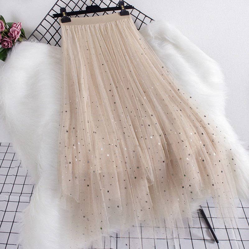 Glitter Mesh Irregular Tulle Skirt: GRAY / One_size