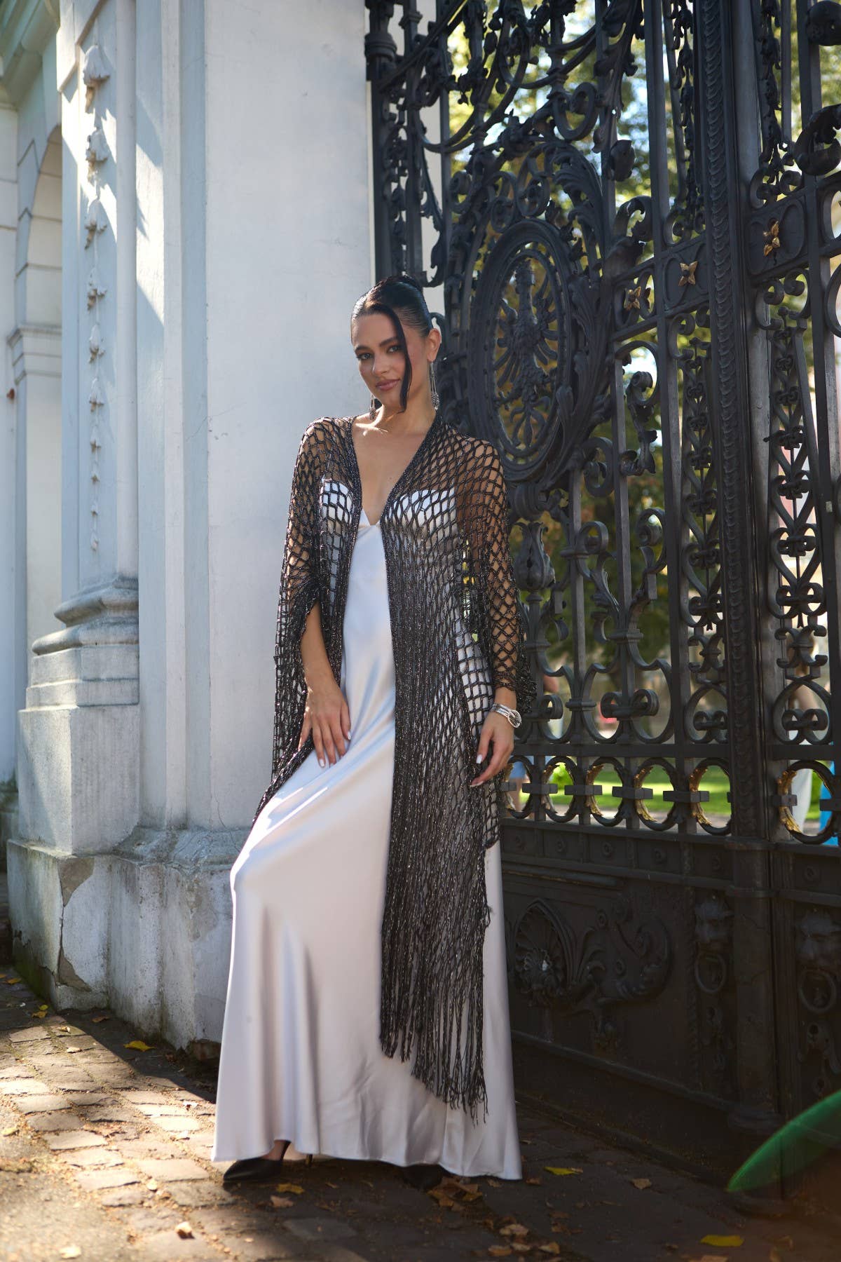 Metallic Fringe Kimono: Gold