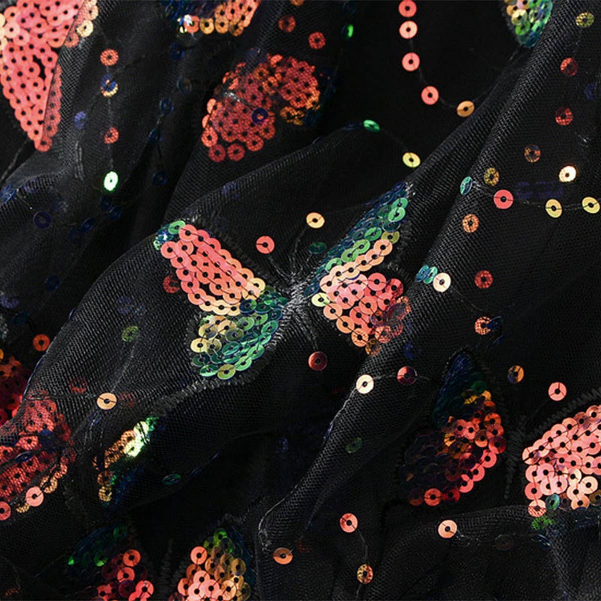 Sequin Butterfly Tulle Midi Skirt_CWBMS0336: Black / (OS) 1