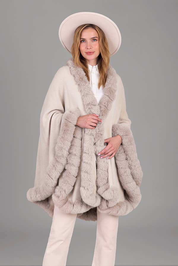Faux Fur Cape Kimono: Ivory
